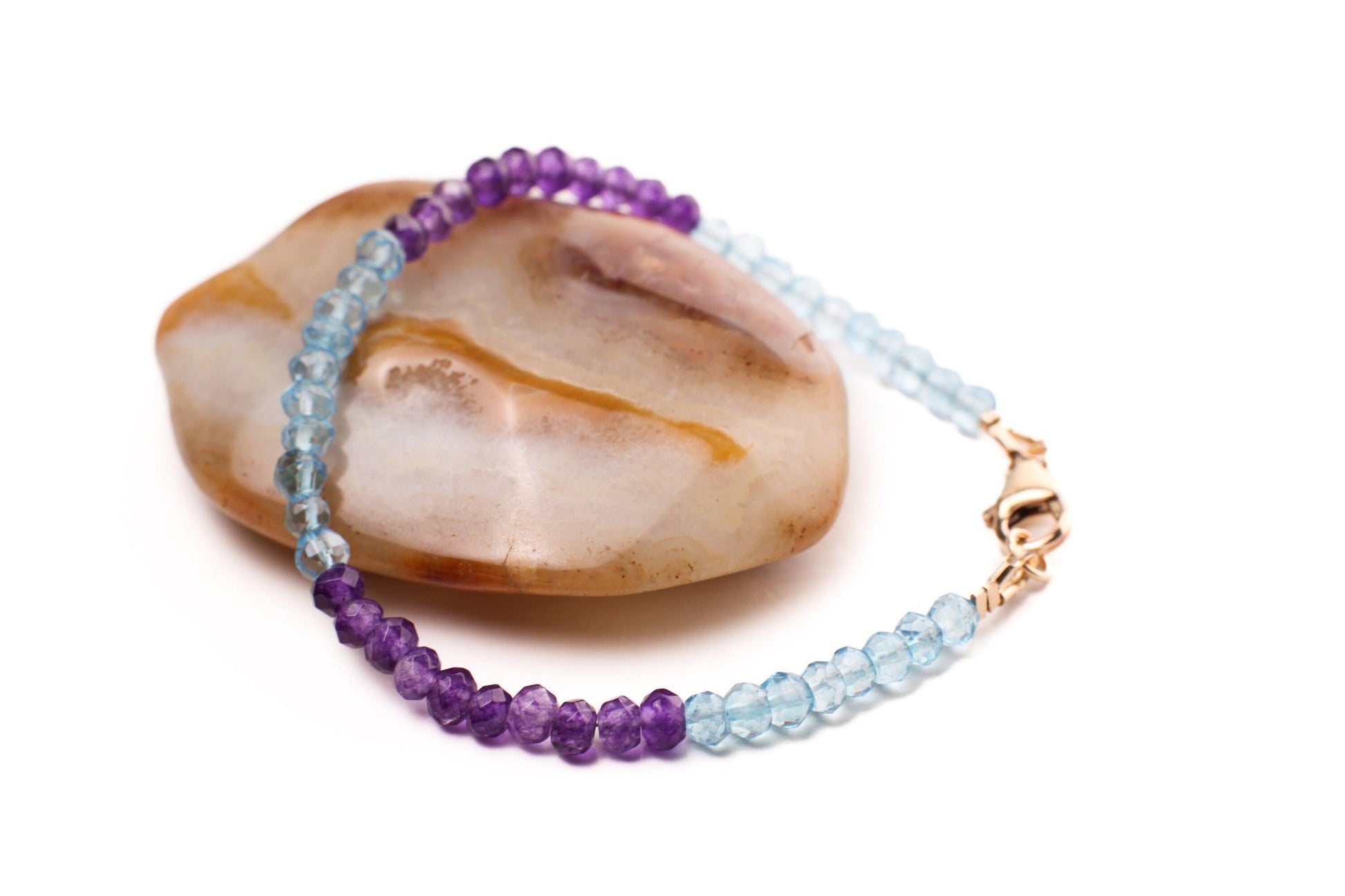 Amethyst, Blue Topaz 4mm Faceted Bracelet in 14k Gold Filled lobster Clasp and Findings, Healing Chakra gift