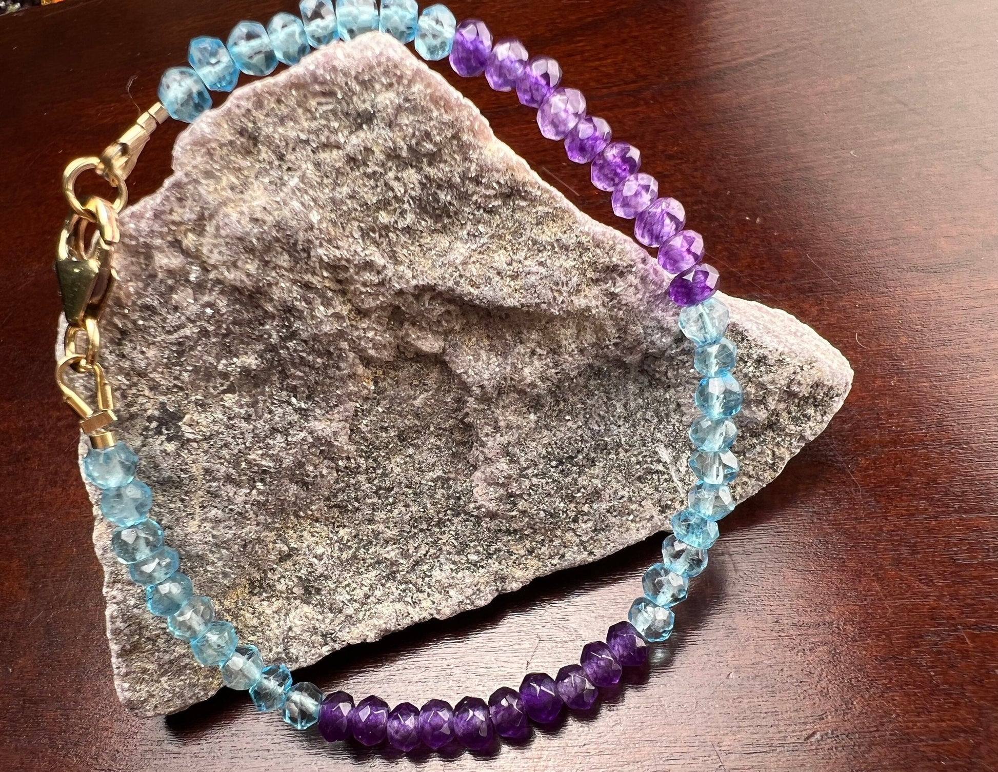 Amethyst, Blue Topaz 4mm Faceted Bracelet in 14k Gold Filled lobster Clasp and Findings, Healing Chakra gift