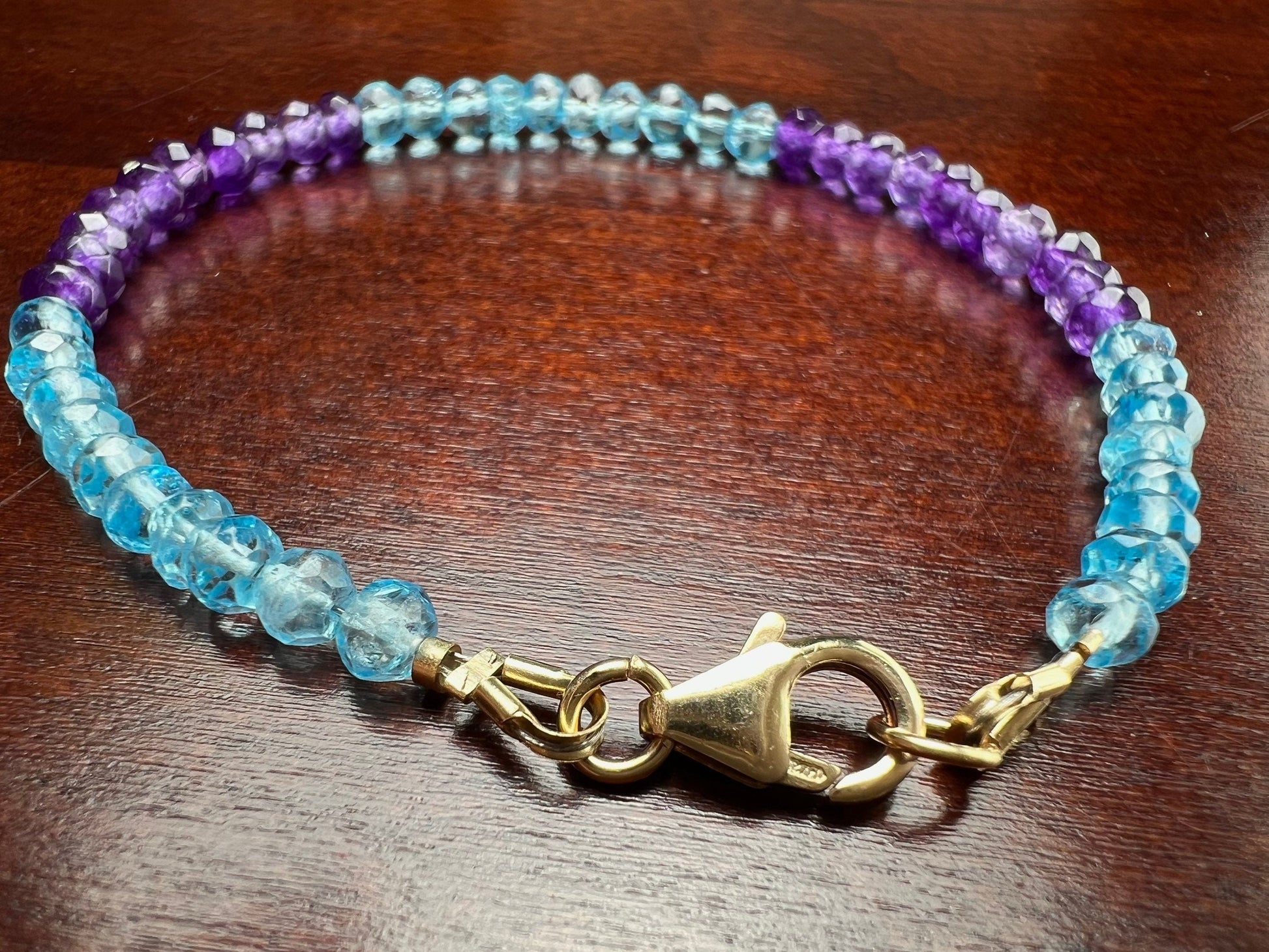 Amethyst, Blue Topaz 4mm Faceted Bracelet in 14k Gold Filled lobster Clasp and Findings, Healing Chakra gift