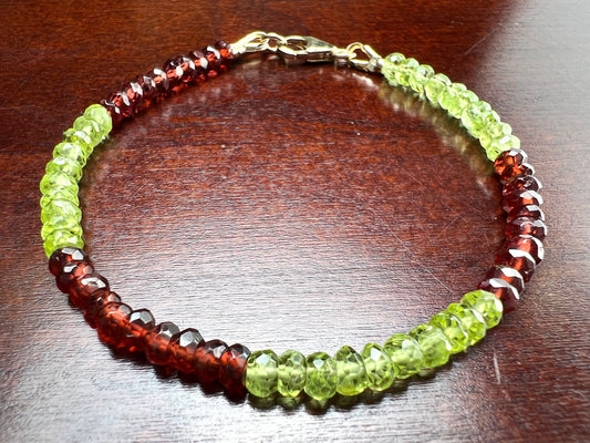 Garnet , Peridot 4mm Faceted Bracelet in 14k Gold Filled or 925 Sterling Silver lobster Clasp and findings , healing , energy Chakra gift