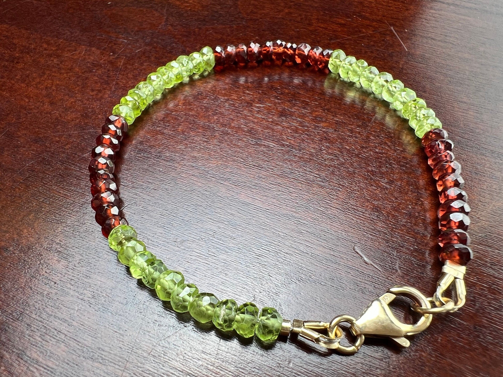 Garnet , Peridot 4mm Faceted Bracelet in 14k Gold Filled or 925 Sterling Silver lobster Clasp and findings , healing , energy Chakra gift