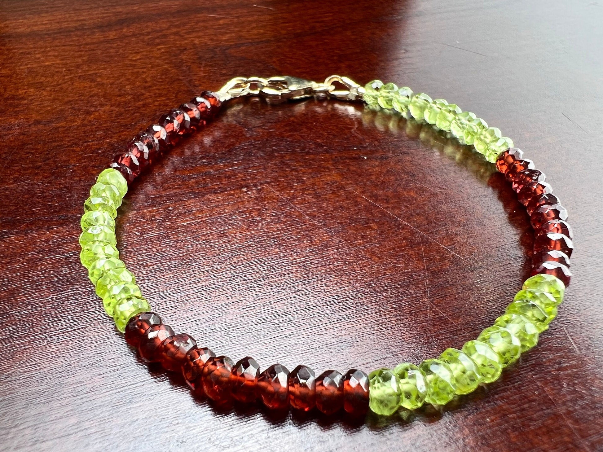 Garnet , Peridot 4mm Faceted Bracelet in 14k Gold Filled or 925 Sterling Silver lobster Clasp and findings , healing , energy Chakra gift