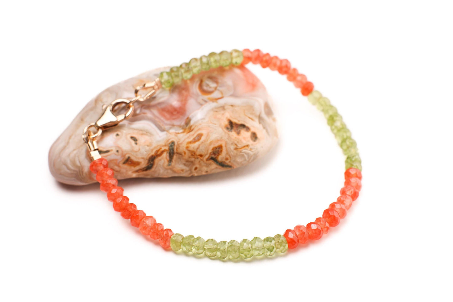 Carnelian , Peridot 4mm Faceted Bracelet in 14k Gold Filled or 925 Sterling Silver lobster Clasp and findings , healing , energy Chakra gift