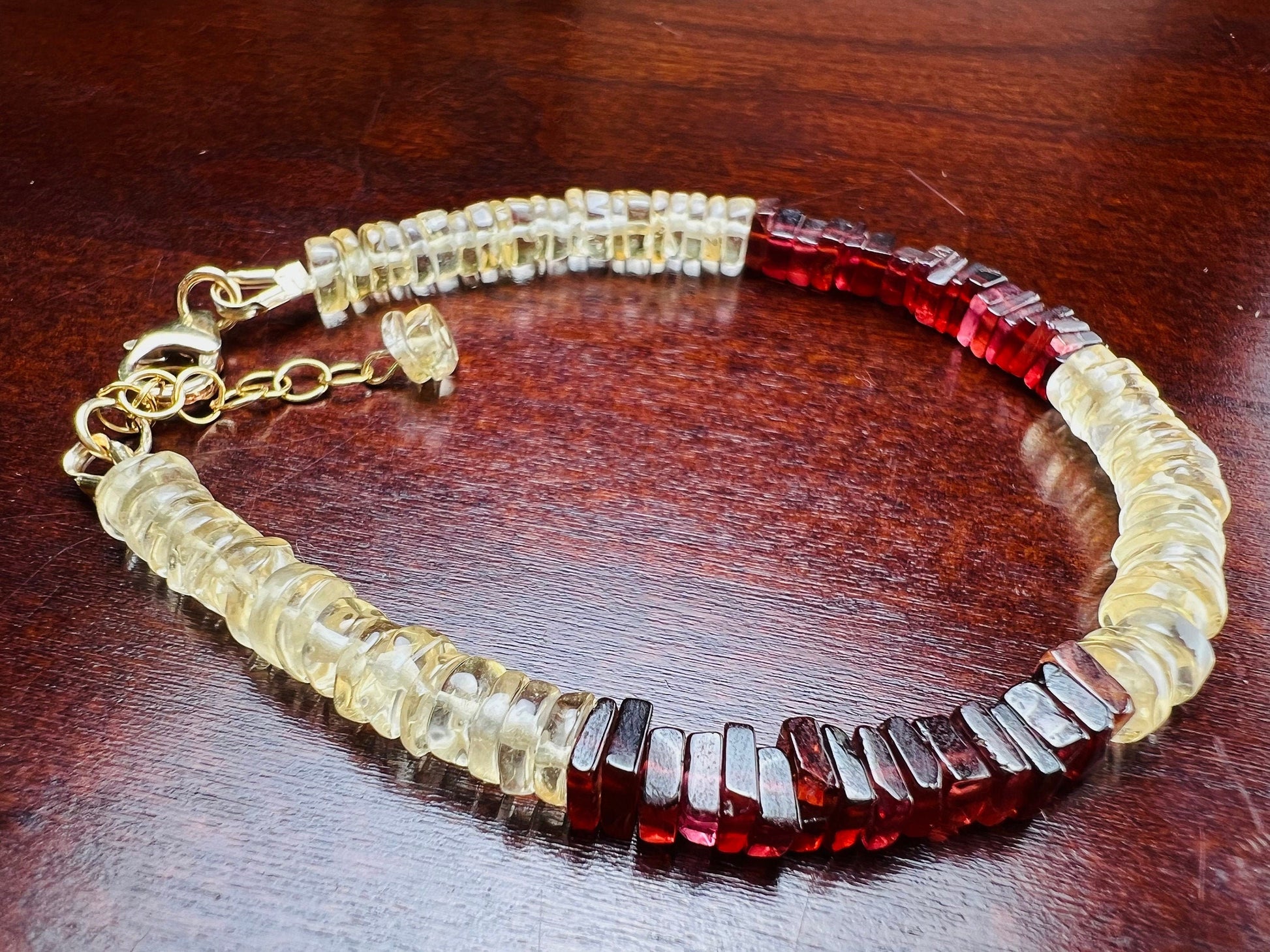 Citrine Smooth heishi Garnet Square heishi 5mm Bracelet in 14k Gold Filled lobster Clasp and findings , healing , energy Chakra gift