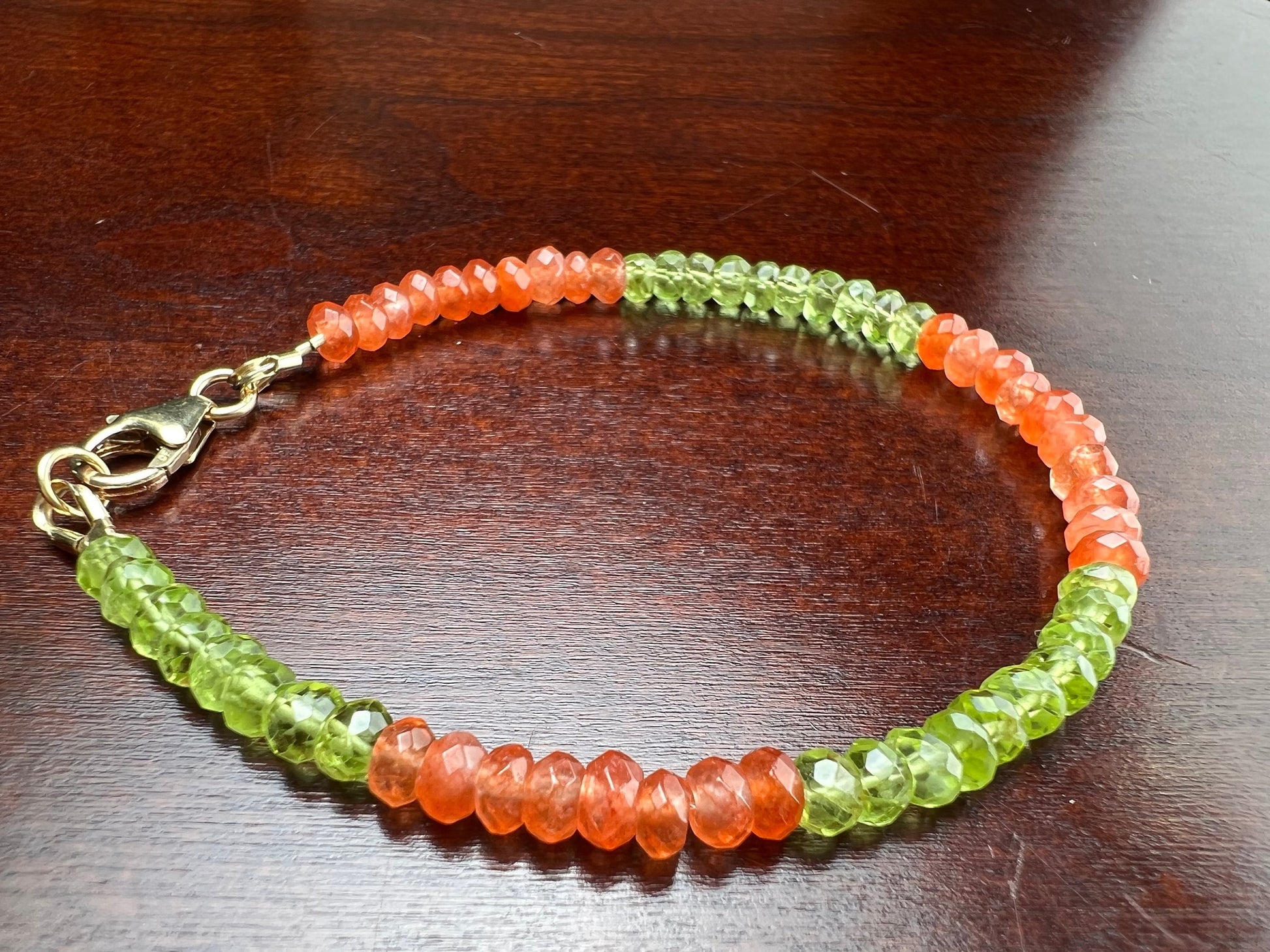 Carnelian , Peridot 4mm Faceted Bracelet in 14k Gold Filled or 925 Sterling Silver lobster Clasp and findings , healing , energy Chakra gift
