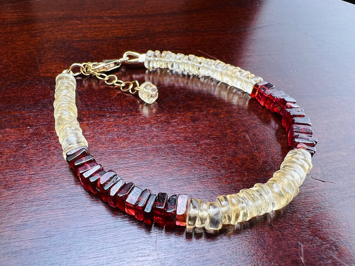 Citrine Smooth heishi Garnet Square heishi 5mm Bracelet in 14k Gold Filled lobster Clasp and findings , healing , energy Chakra gift