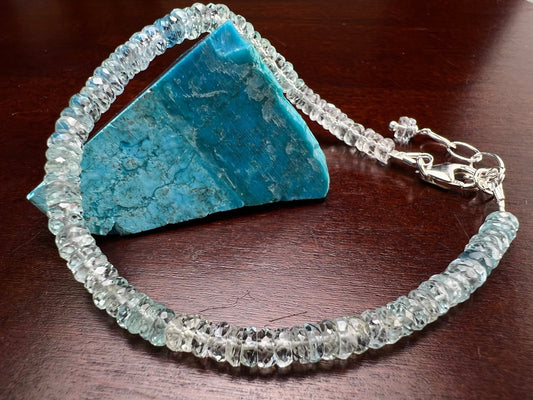 Natural Aquamarine blue 4-5mm Faceted Heishi Rondelle Bracelet, AAA clear gem Quality Natural Santa Maria Aquamarine in 925 Sterling Silver