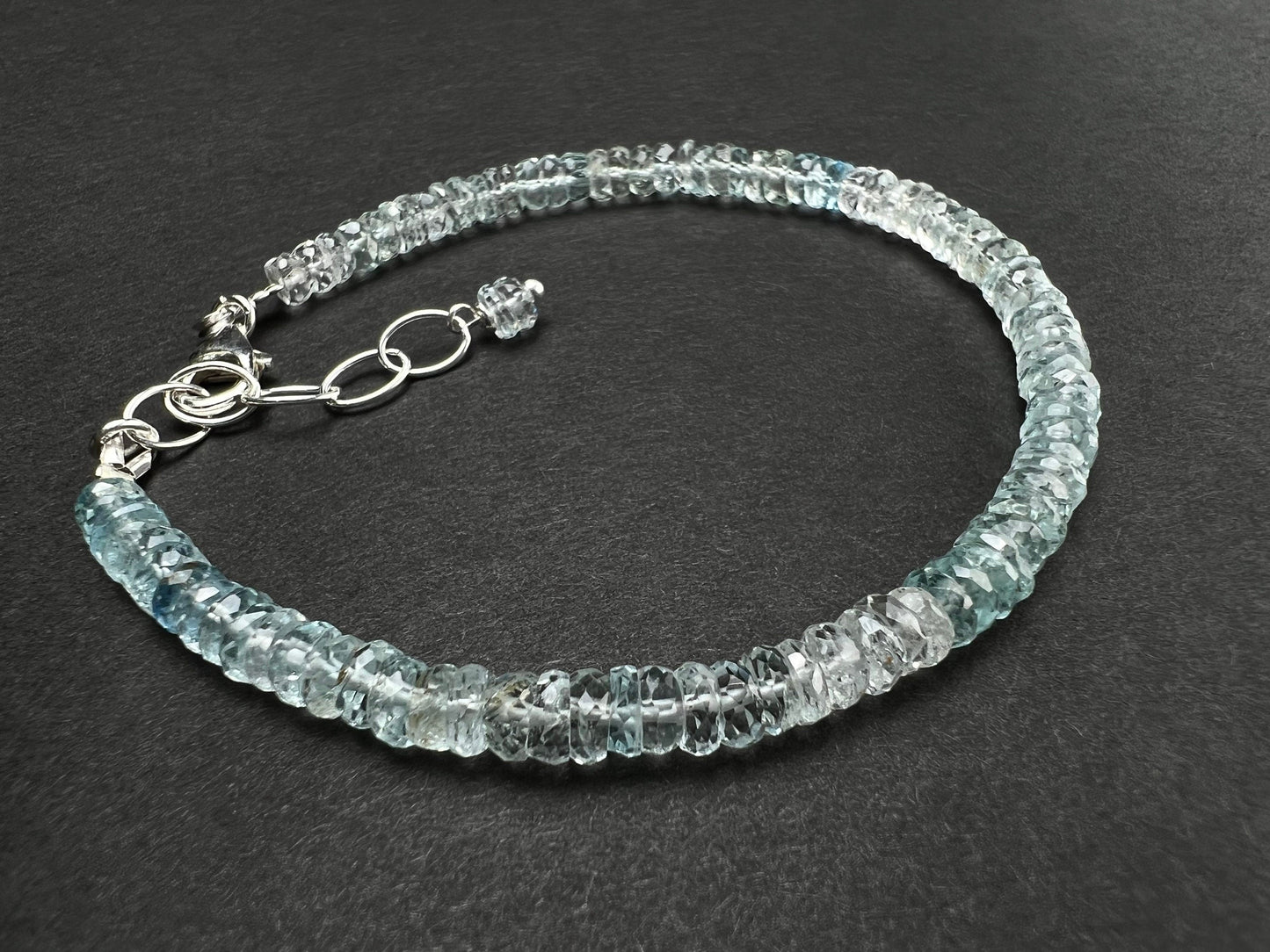 Natural Aquamarine blue 4-5mm Faceted Heishi Rondelle Bracelet, AAA clear gem Quality Natural Santa Maria Aquamarine in 925 Sterling Silver