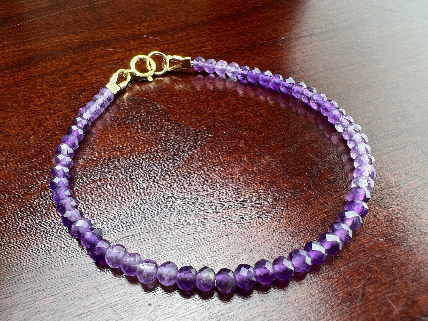 Amethyst Ombré Shaded 3.5mm Faceted Bracelet in 14k Gold Filled lobster Clasp and findings , healing Chakra gift