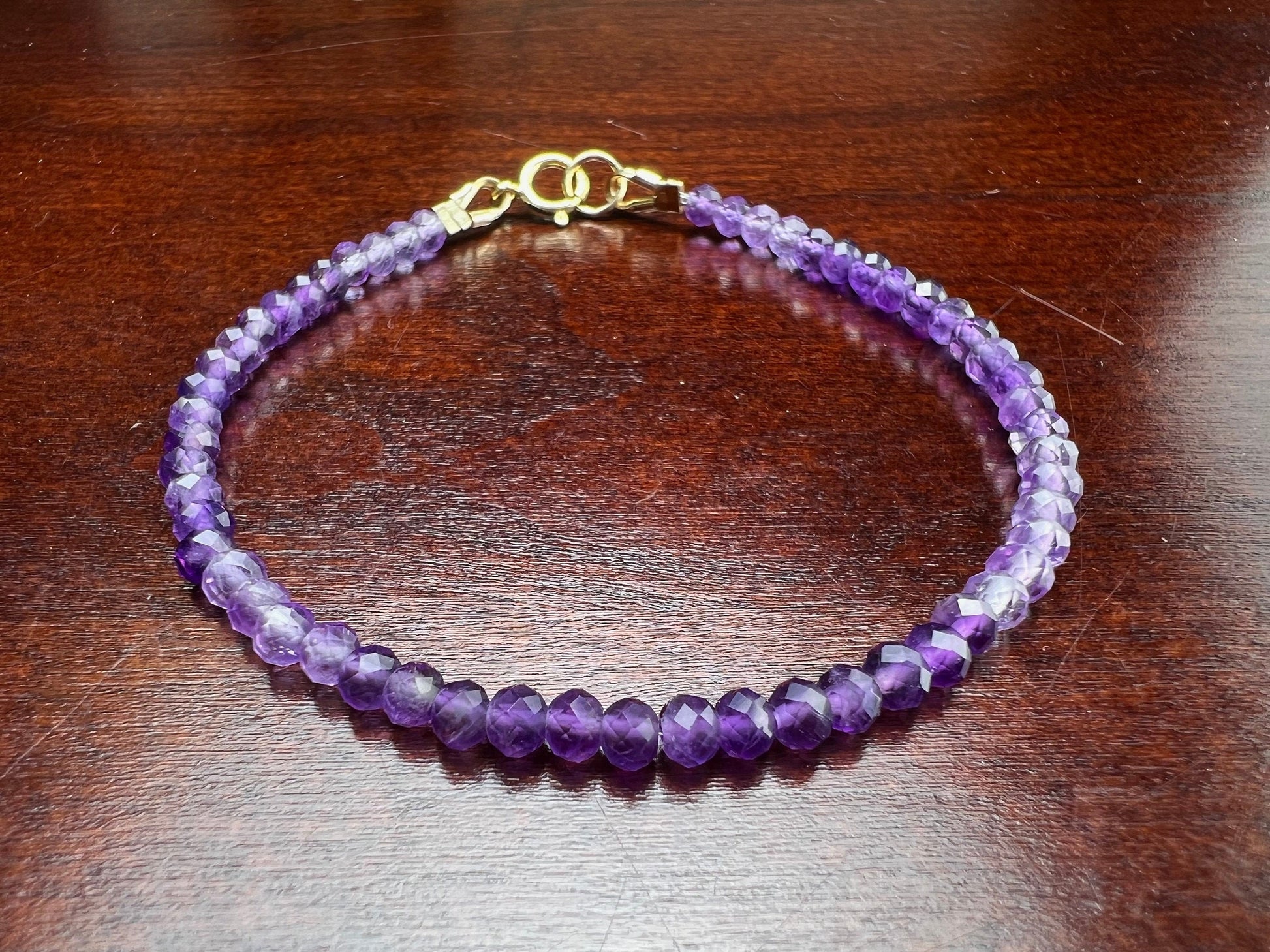 Amethyst Ombré Shaded 3.5mm Faceted Bracelet in 14k Gold Filled lobster Clasp and findings , healing Chakra gift