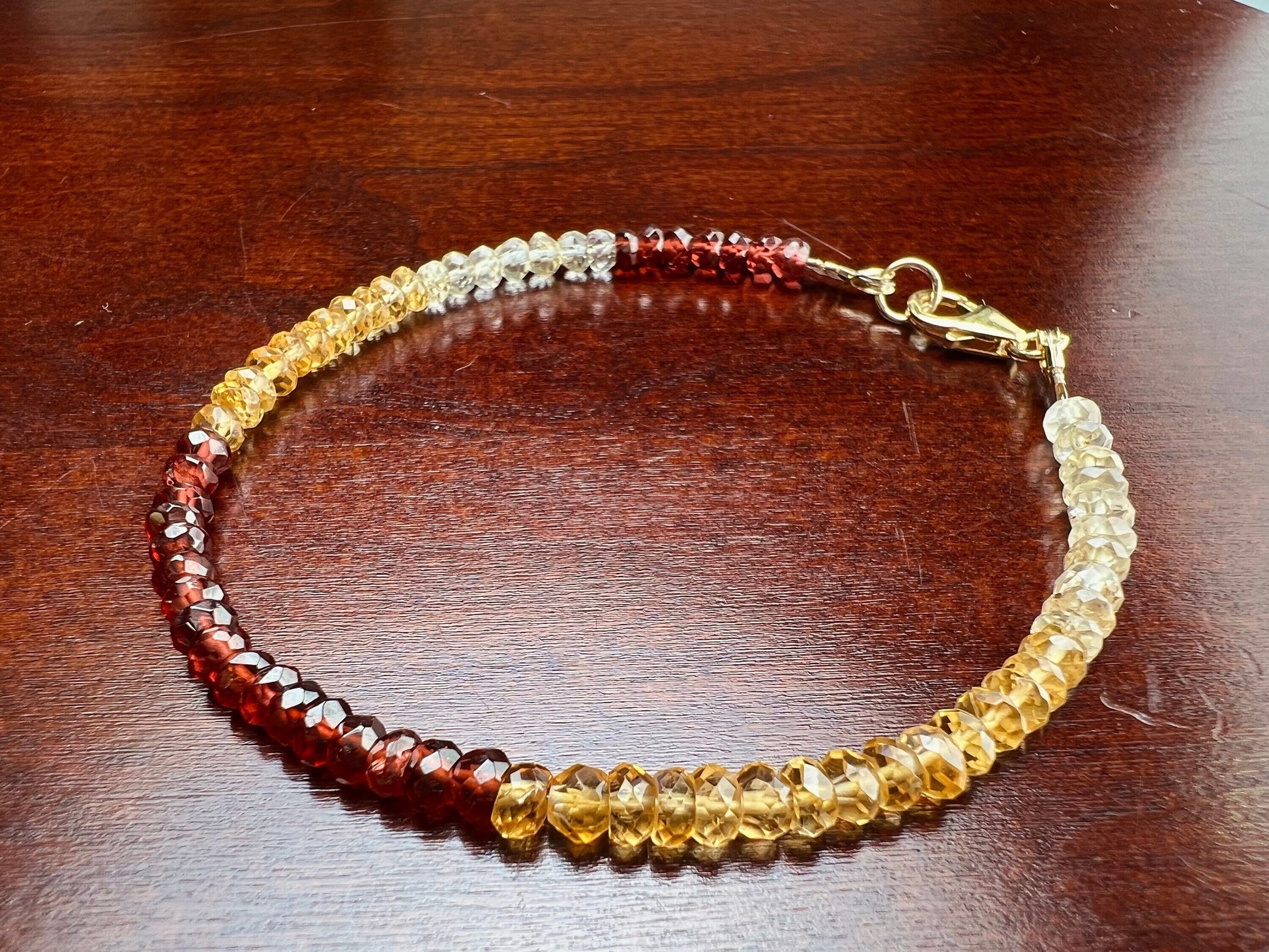 Garnet , Citrine 4mm Faceted Bracelet in 14k Gold Filled or 925 Sterling Silver, lobster Clasp and findings , healing , energy Chakra gift