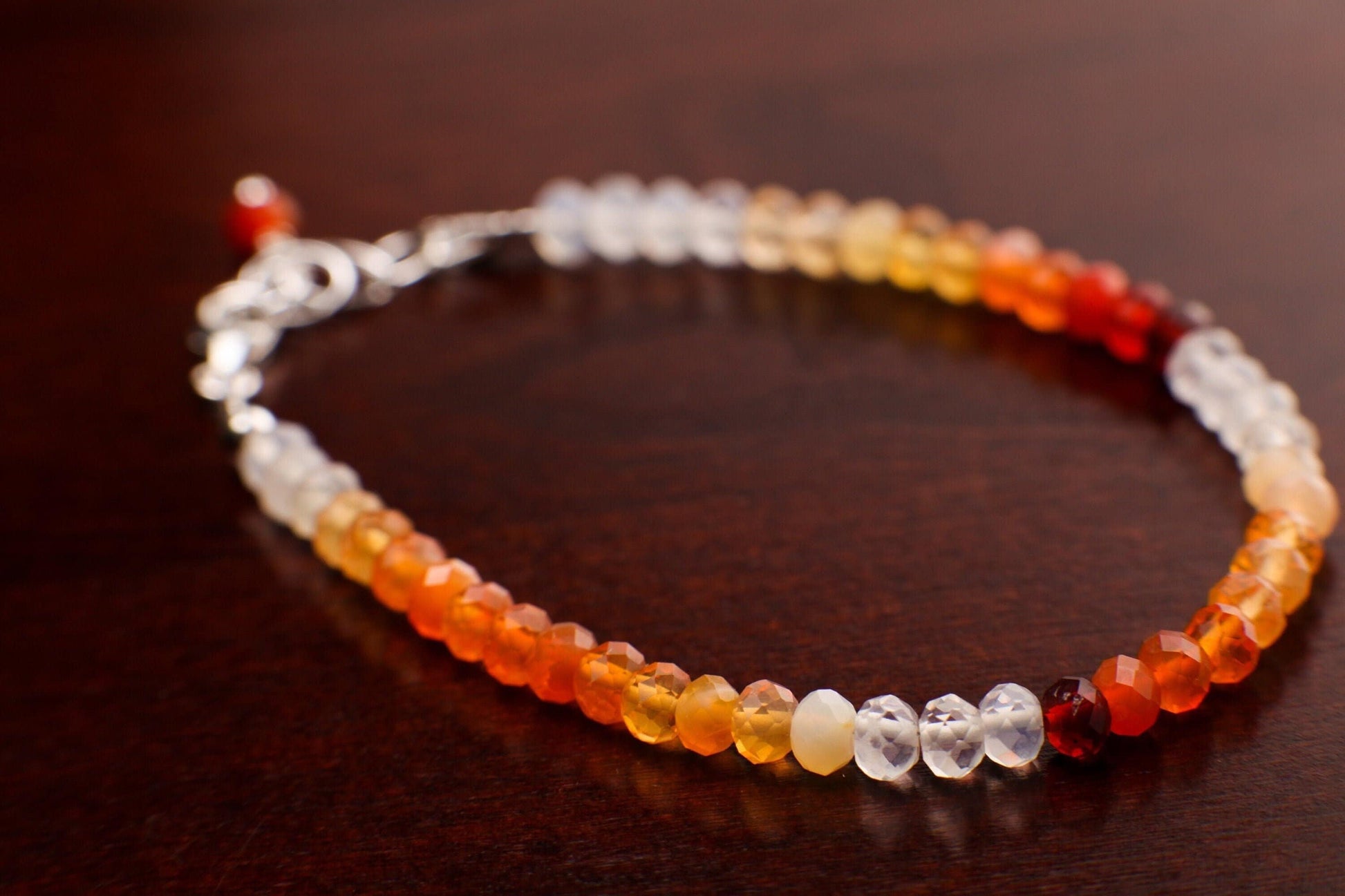 Mexican Fire Opal 4.5mm Faceted Orange Shaded Rondelle Bracelet, AAA Quality Natural Mexican Opal Gemstone, 925 Sterling Silver, Gold Filled