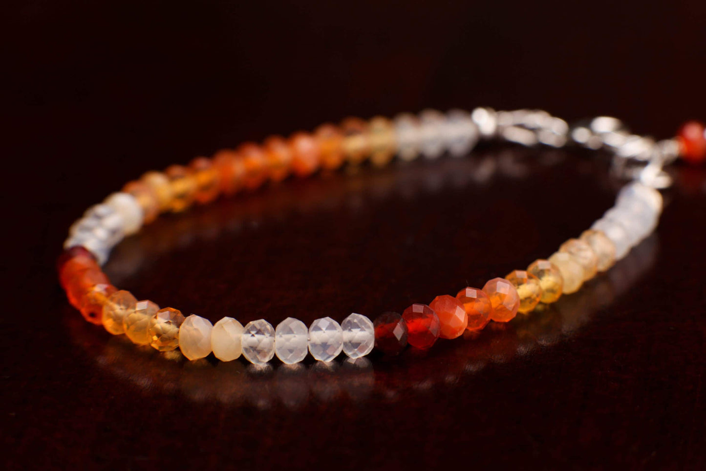 Mexican Fire Opal 4.5mm Faceted Orange Shaded Rondelle Bracelet, AAA Quality Natural Mexican Opal Gemstone, 925 Sterling Silver, Gold Filled