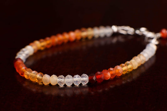 Mexican Fire Opal 4.5mm Faceted Orange Shaded Rondelle Bracelet, AAA Quality Natural Mexican Opal Gemstone, 925 Sterling Silver, Gold Filled