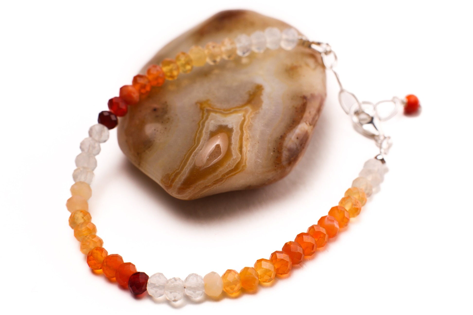 Mexican Fire Opal 4.5mm Faceted Orange Shaded Rondelle Bracelet, AAA Quality Natural Mexican Opal Gemstone, 925 Sterling Silver, Gold Filled