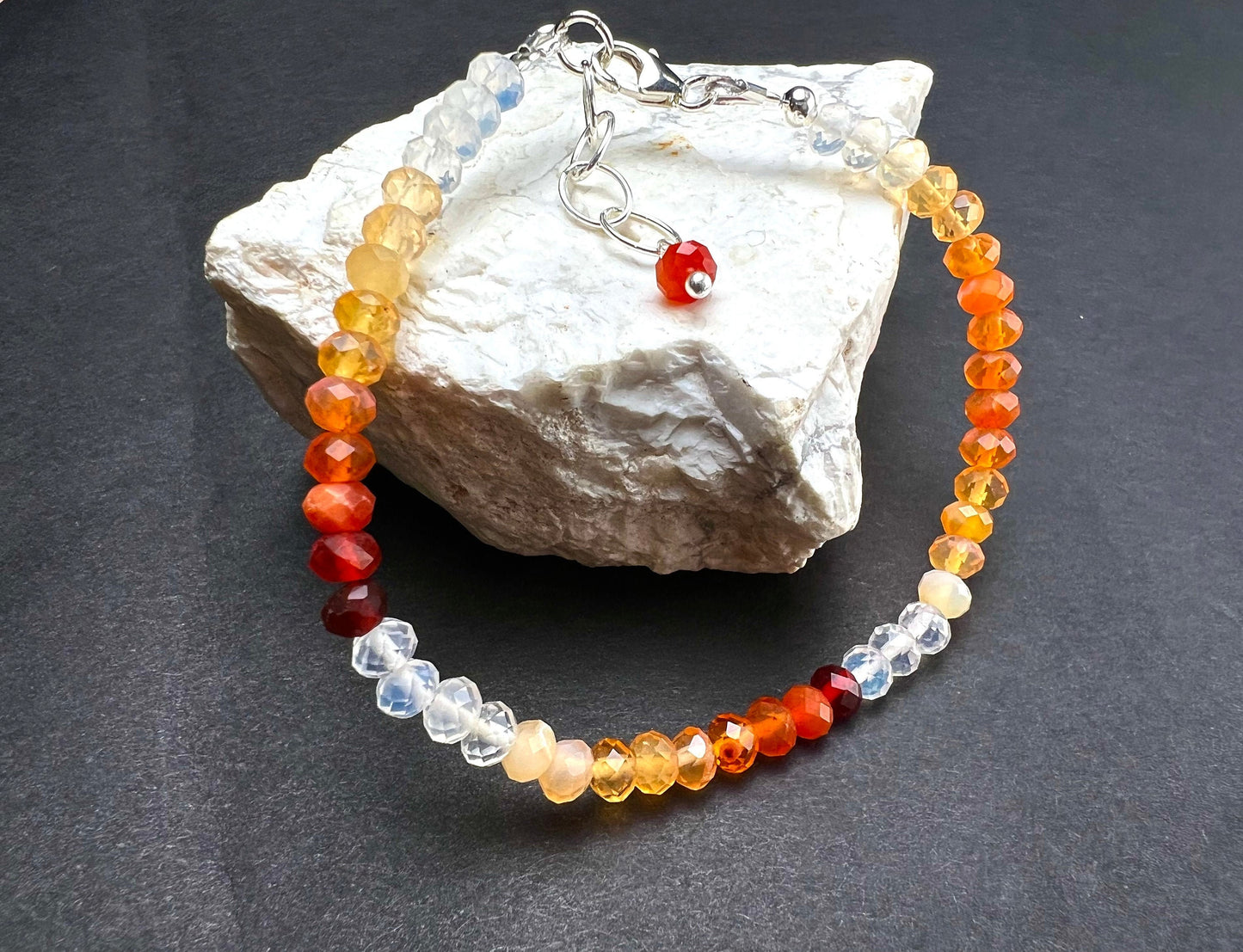 Mexican Fire Opal 4.5mm Faceted Orange Shaded Rondelle Bracelet, AAA Quality Natural Mexican Opal Gemstone, 925 Sterling Silver, Gold Filled