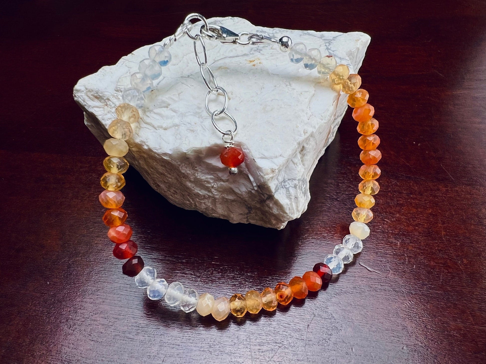 Mexican Fire Opal 4.5mm Faceted Orange Shaded Rondelle Bracelet, AAA Quality Natural Mexican Opal Gemstone, 925 Sterling Silver, Gold Filled