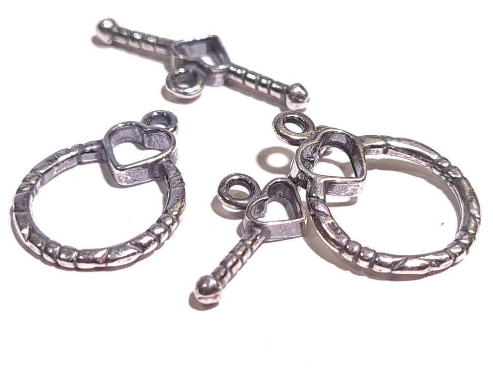 925 Sterling Silver Heart Toggle Bar Clasp 13mm Antique Finished, Oxidized Silver Jewelry Making Clasp, 925 Stamped, 1 set