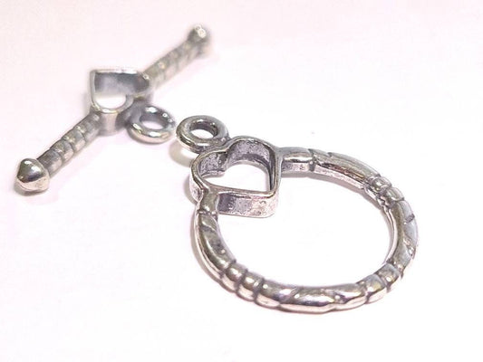 925 Sterling Silver Heart Toggle Bar Clasp 13mm Antique Finished, Oxidized Silver Jewelry Making Clasp, 925 Stamped, 1 set