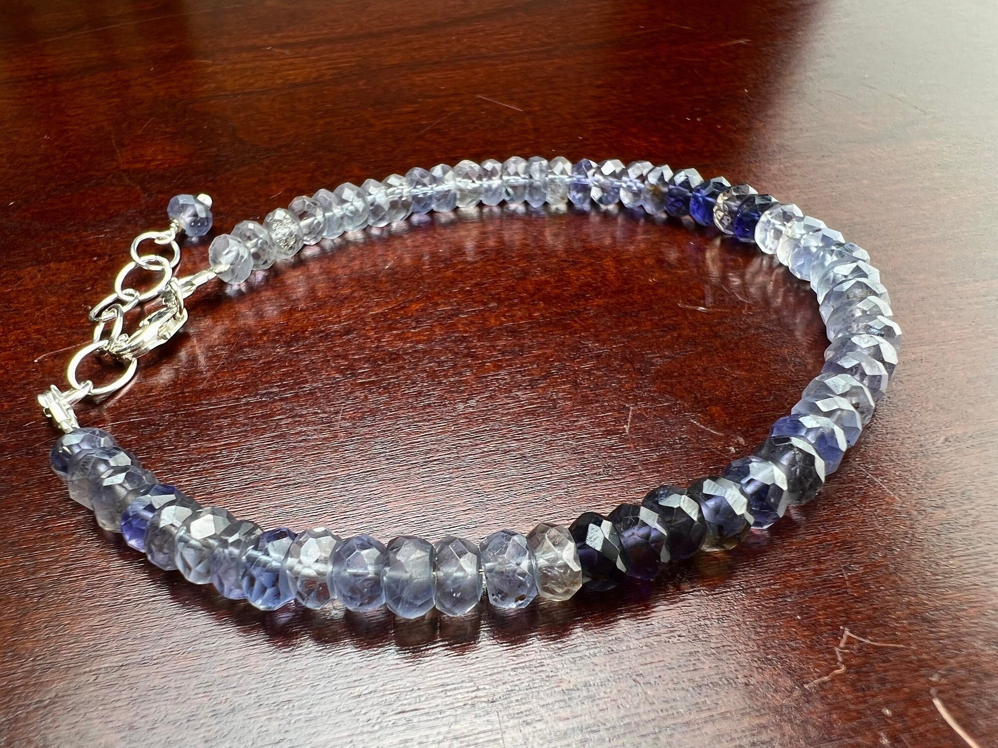 Iolite Blue shaded water Sapphire 5-5.5mm faceted Roundel AAA quality Bracelet in 925 Sterling Silver gift