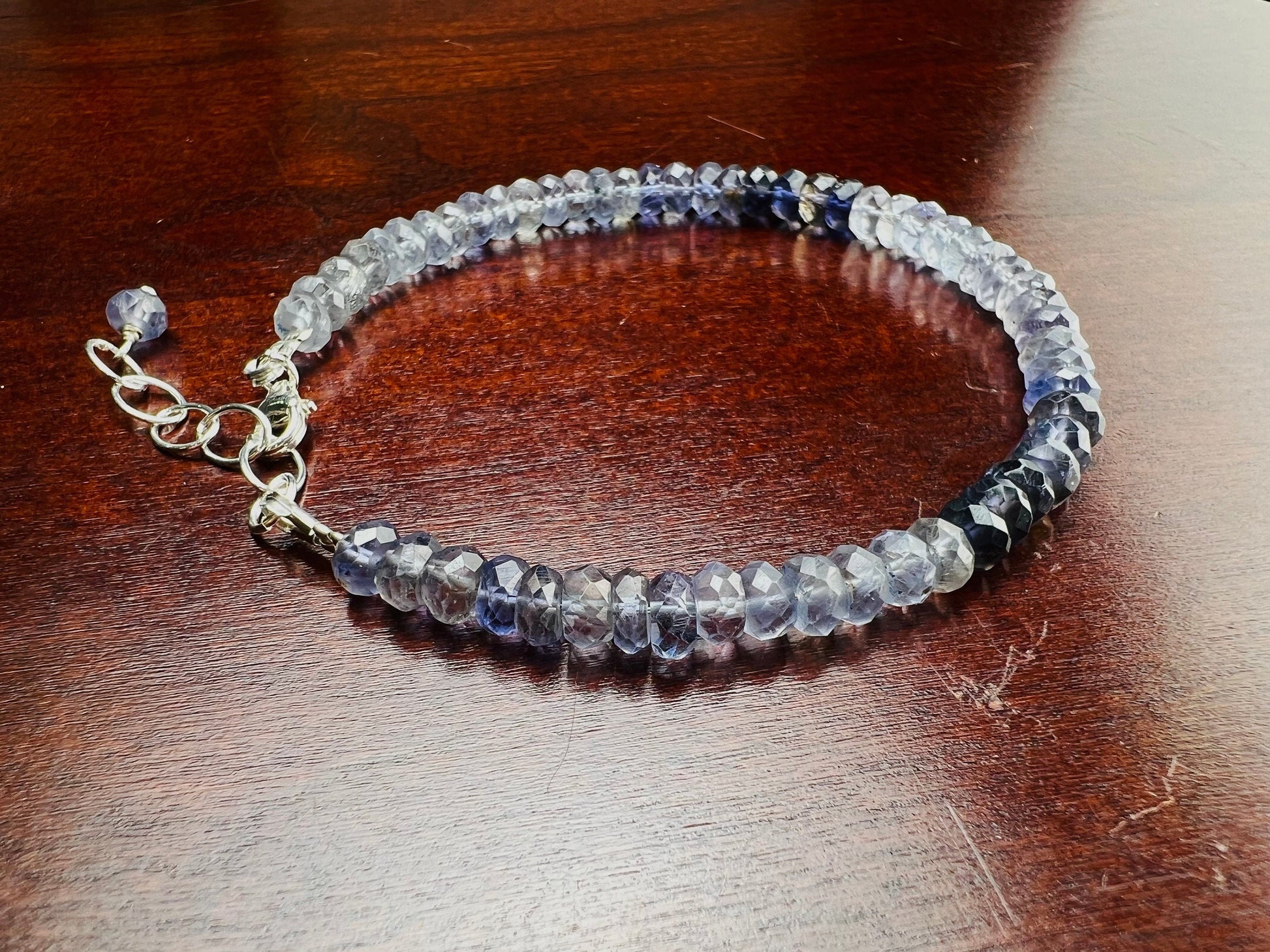 Iolite Blue shaded water Sapphire 5-5.5mm faceted Roundel AAA quality Bracelet in 925 Sterling Silver gift