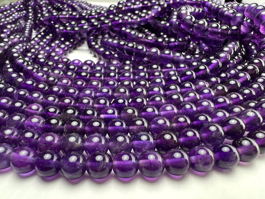 Natural Amethyst Smooth Round 6mm AAA quality Jewelry Making Necklace, Bracelet, DIY Gemstone Purple Smooth Round Beads 15&quot; (70 pcs)Strand