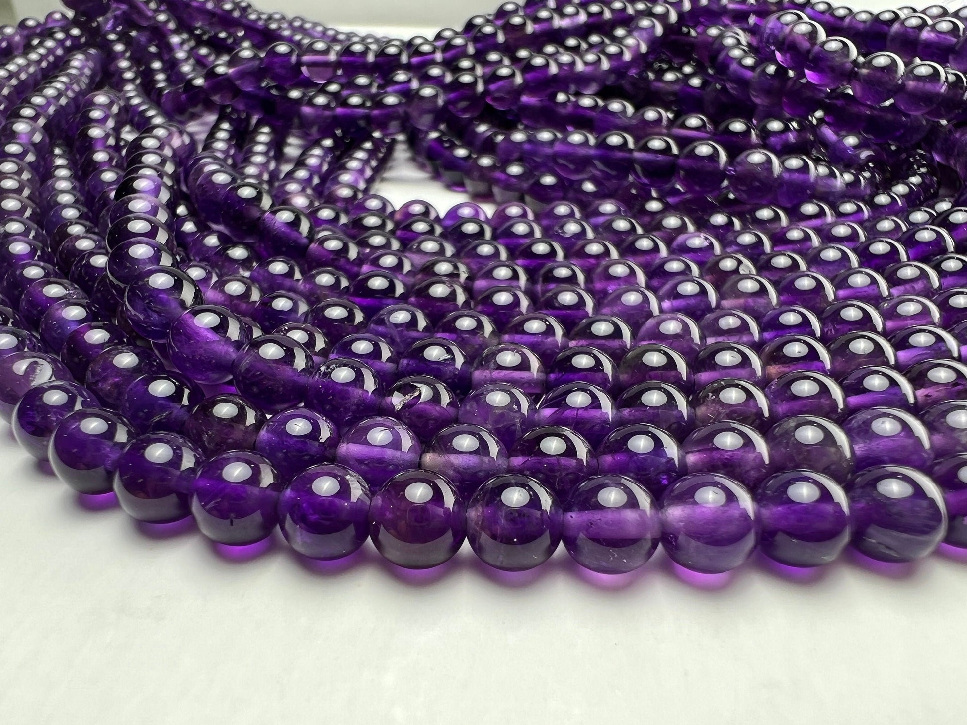 Natural Amethyst Smooth Round 6mm AAA quality Jewelry Making Necklace, Bracelet, DIY Gemstone Purple Smooth Round Beads 15&quot; (70 pcs)Strand