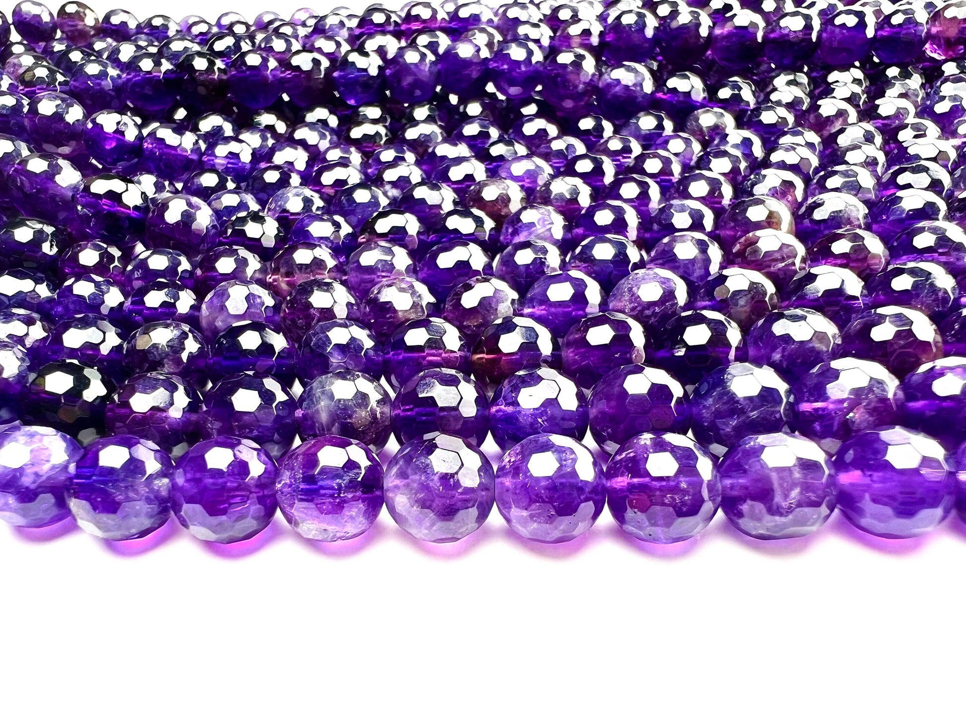 Natural Amethyst 8mm faceted AAA quality Jewelry Making Necklace, Bracelet, DIY Gemstone Purple Round Beads 15.5&quot; (45pcs)Strand