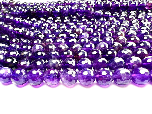 Natural Amethyst 8mm faceted AAA quality Jewelry Making Necklace, Bracelet, DIY Gemstone Purple Round Beads 15.5&quot; (45pcs)Strand