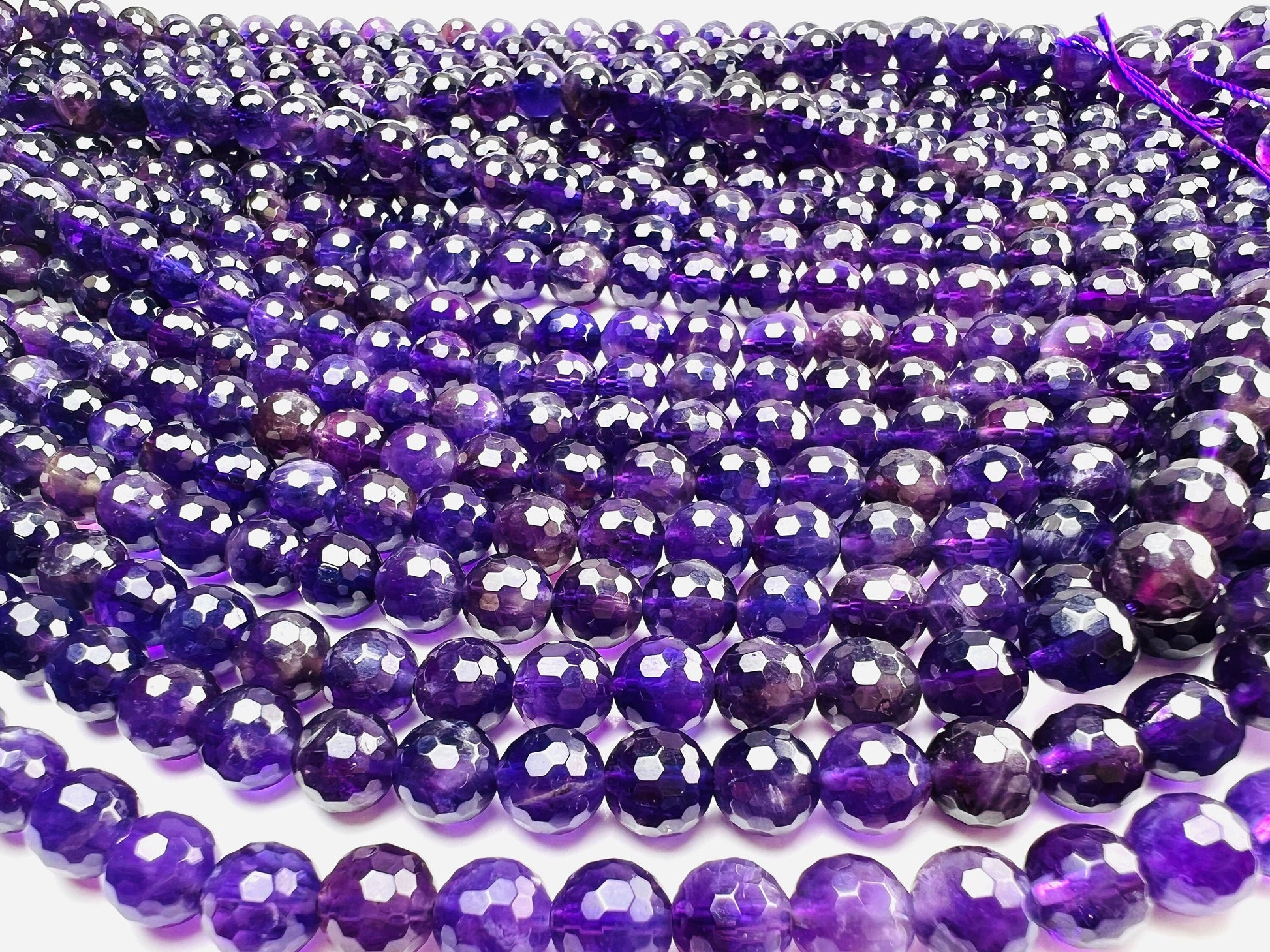 Natural Amethyst 8mm faceted AAA quality Jewelry Making Necklace, Bracelet, DIY Gemstone Purple Round Beads 15.5&quot; (45pcs)Strand