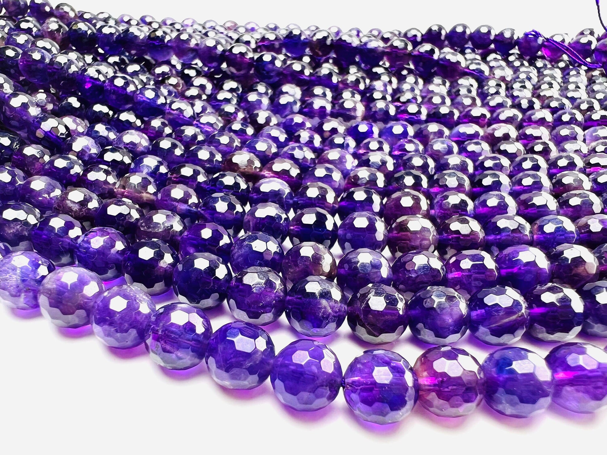 Natural Amethyst 8mm faceted AAA quality Jewelry Making Necklace, Bracelet, DIY Gemstone Purple Round Beads 15.5&quot; (45pcs)Strand