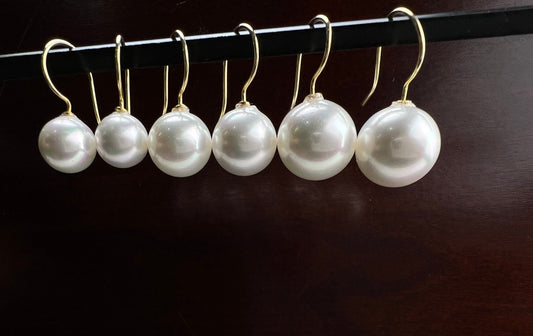 Half drilled White South Sea Shell Pearl earring 10,12,14mm Large High Luster Pearl 22k gold vermeil glue on hook Earrings,Elegant Bridal