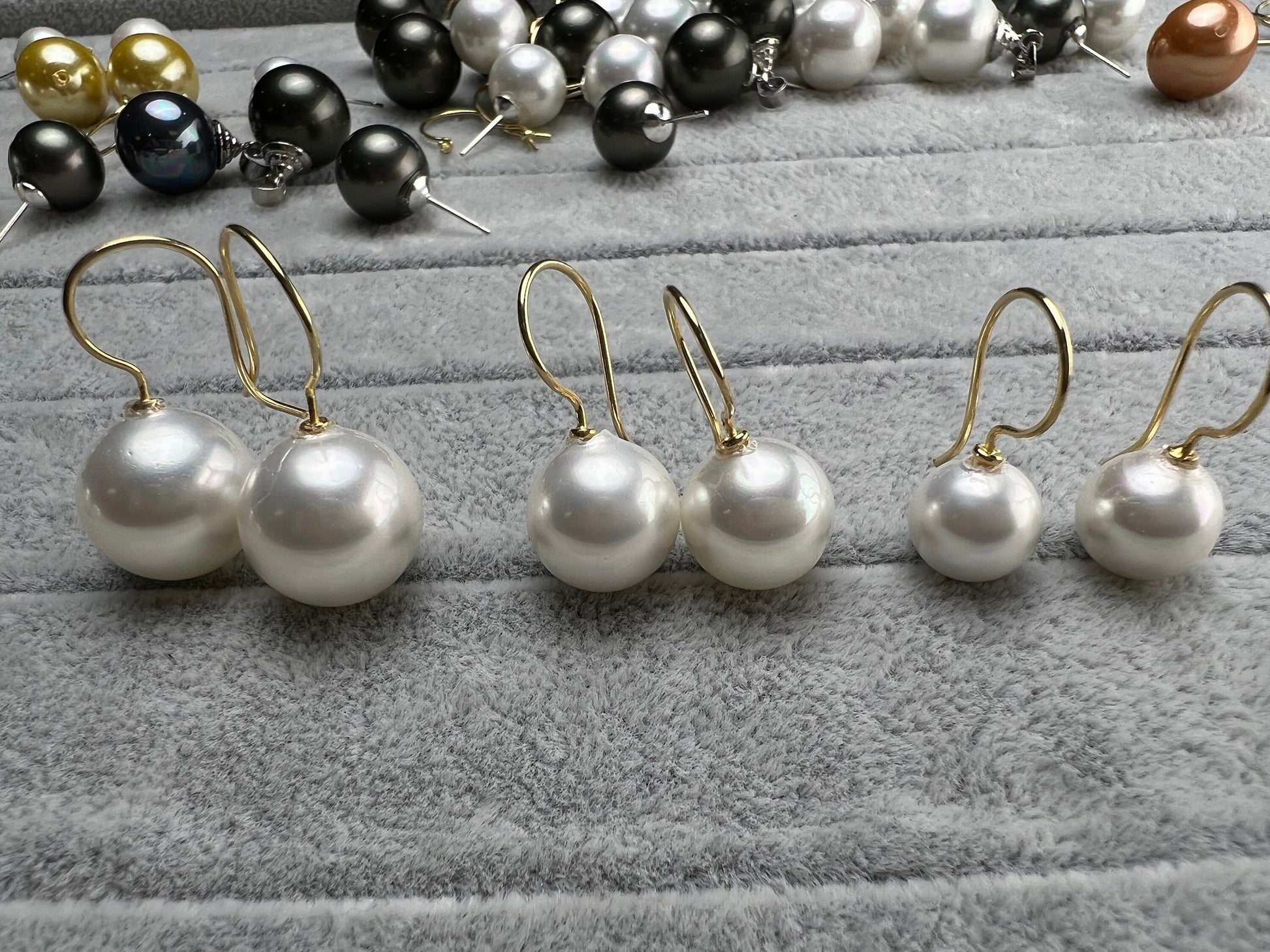 Half drilled White South Sea Shell Pearl earring 10,12,14mm Large High Luster Pearl 22k gold vermeil glue on hook Earrings,Elegant Bridal