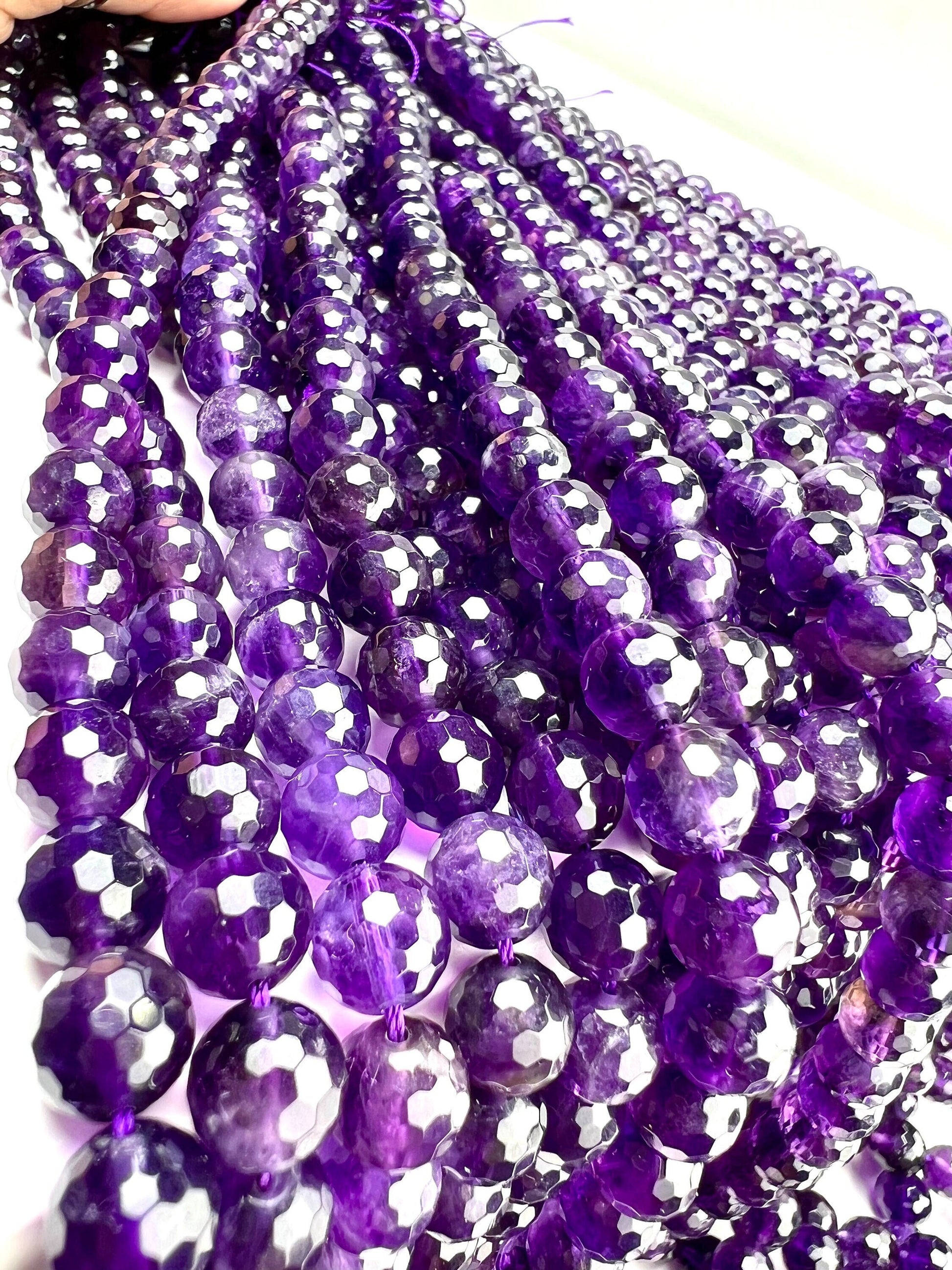 Natural Amethyst 8mm faceted AAA quality Jewelry Making Necklace, Bracelet, DIY Gemstone Purple Round Beads 15.5&quot; (45pcs)Strand