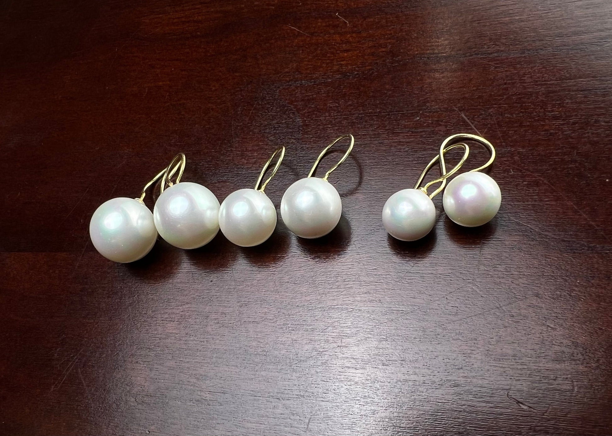 Half drilled White South Sea Shell Pearl earring 10,12,14mm Large High Luster Pearl 22k gold vermeil glue on hook Earrings,Elegant Bridal