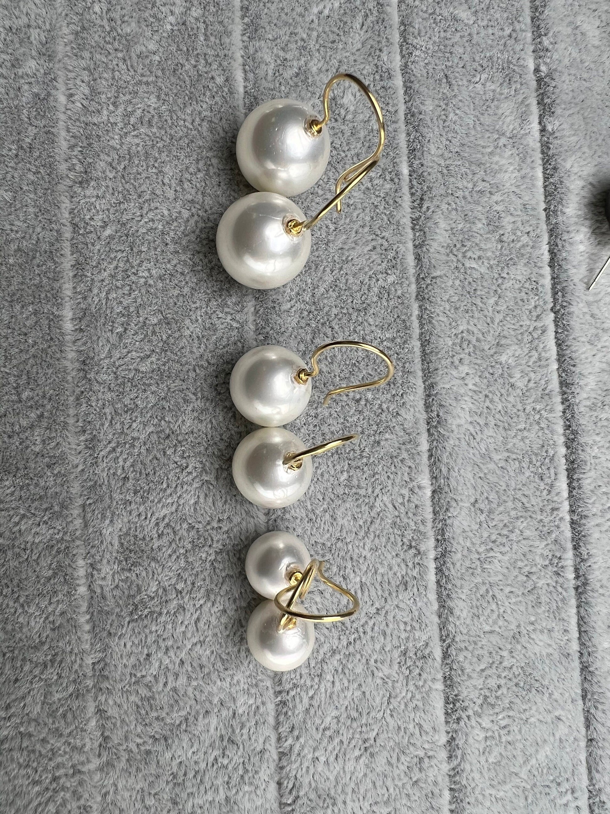 Half drilled White South Sea Shell Pearl earring 10,12,14mm Large High Luster Pearl 22k gold vermeil glue on hook Earrings,Elegant Bridal