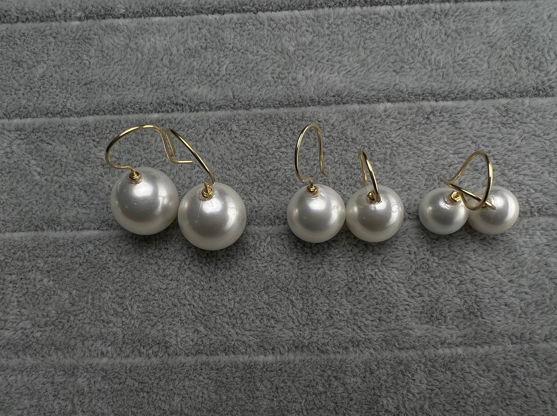 Half drilled White South Sea Shell Pearl earring 10,12,14mm Large High Luster Pearl 22k gold vermeil glue on hook Earrings,Elegant Bridal