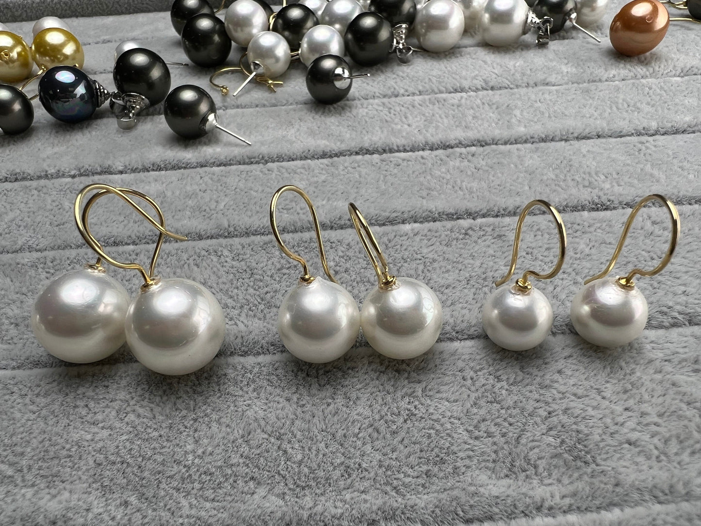 Half drilled White South Sea Shell Pearl earring 10,12,14mm Large High Luster Pearl 22k gold vermeil glue on hook Earrings,Elegant Bridal