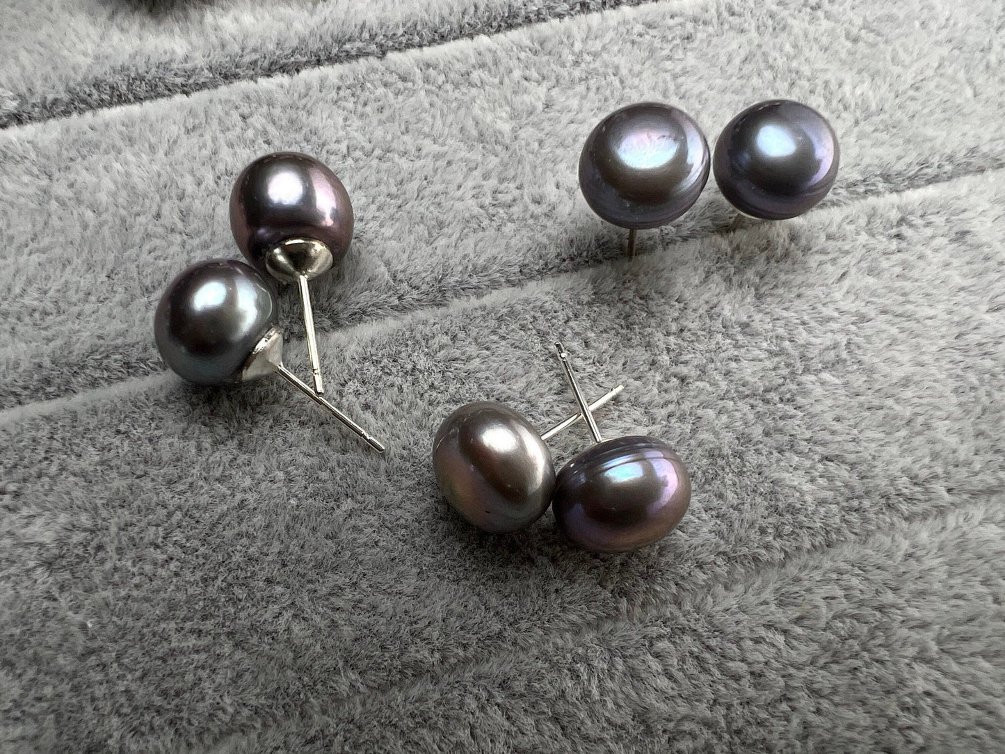 Fresh Water Half Drilled grey Button Pearl 10mm High Luster Pearl in Silver filled Post Earrings, Elegant ,Bridal minimalist gift