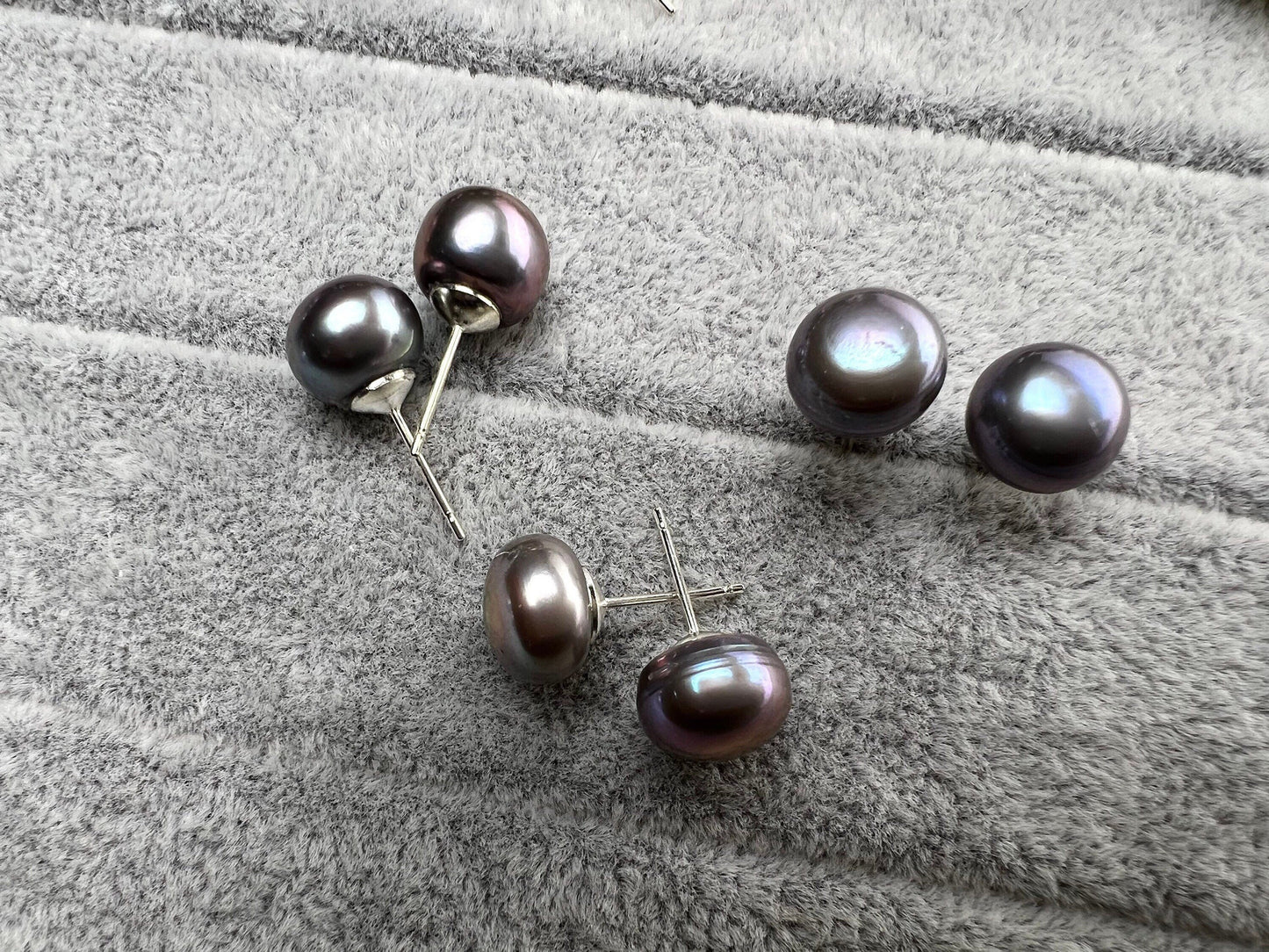 Fresh Water Half Drilled grey Button Pearl 10mm High Luster Pearl in Silver filled Post Earrings, Elegant ,Bridal minimalist gift