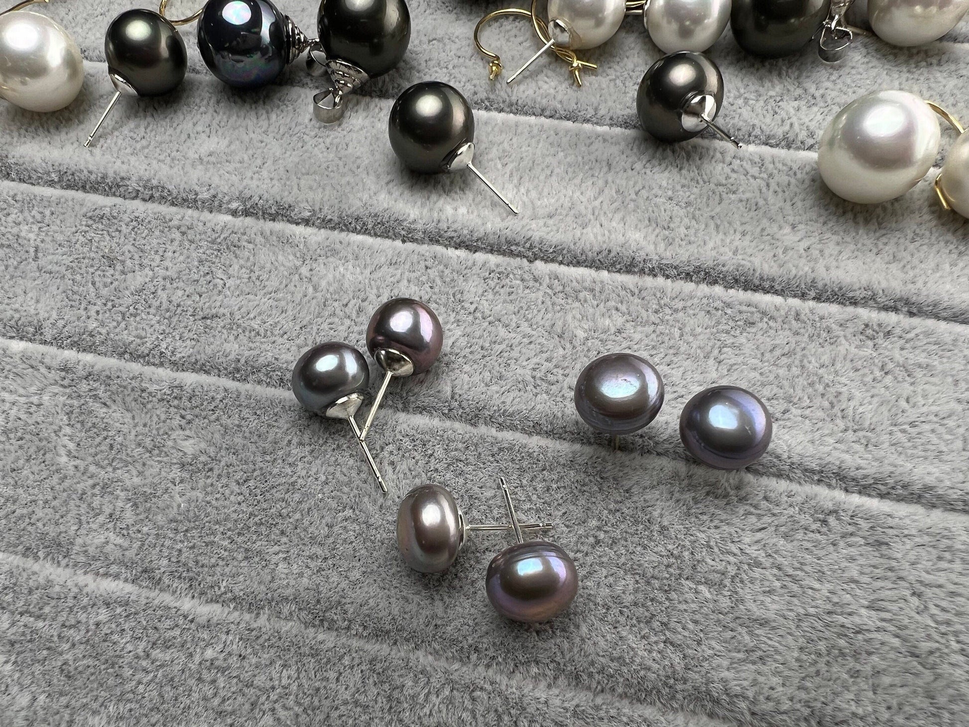 Fresh Water Half Drilled grey Button Pearl 10mm High Luster Pearl in Silver filled Post Earrings, Elegant ,Bridal minimalist gift