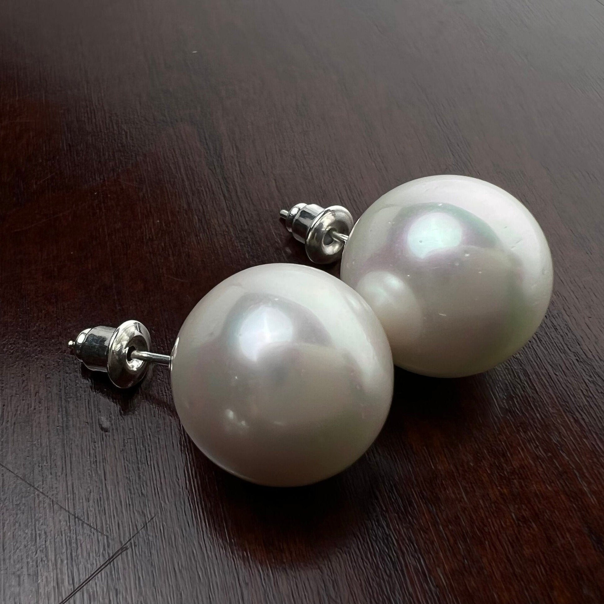 Half drilled White South Sea Shell Pearl earring 10,12,14mm Large High Luster pearl in silver filled post earrings, elegant Bridal gift