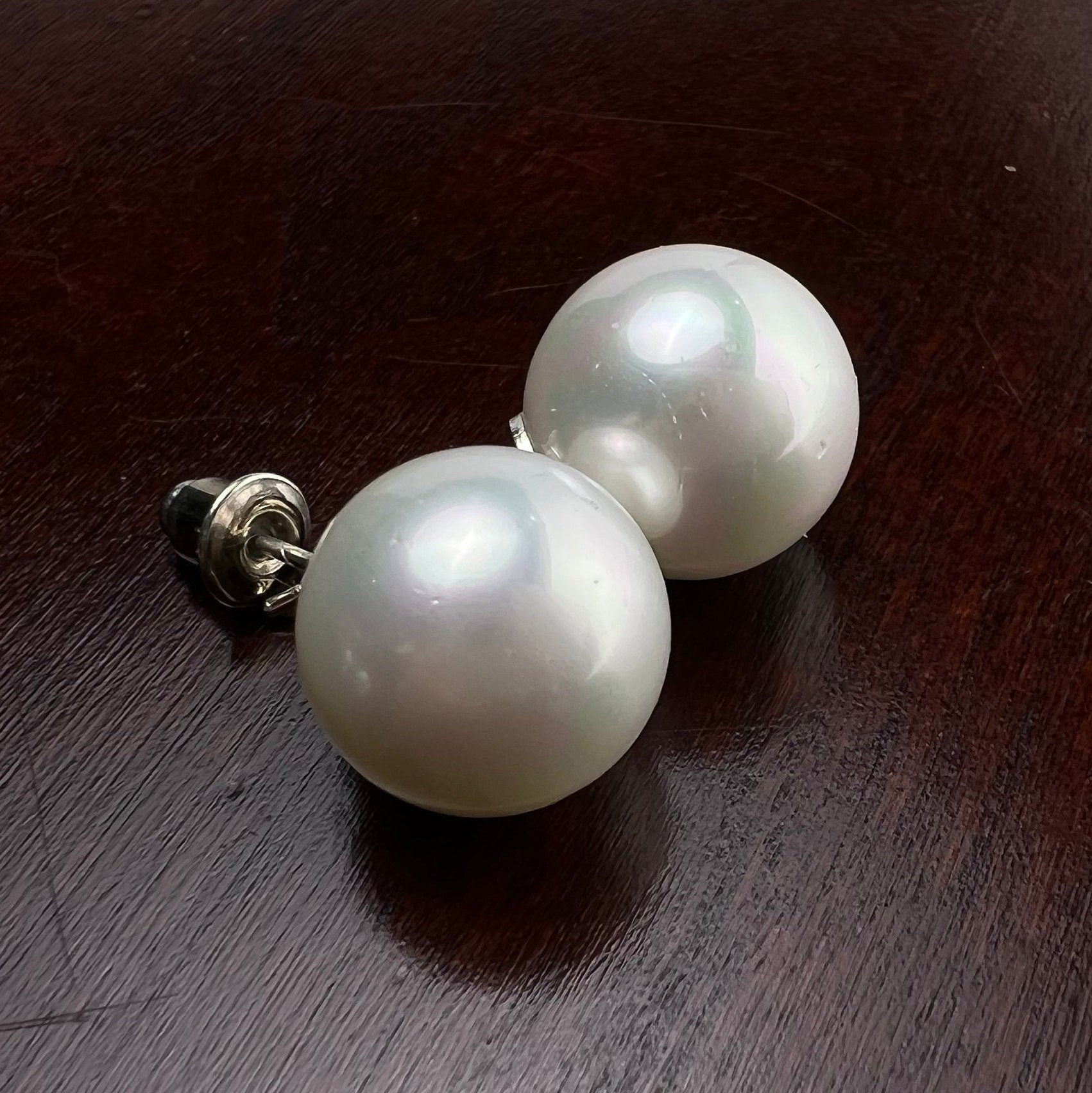 Half drilled White South Sea Shell Pearl earring 10,12,14mm Large High Luster pearl in silver filled post earrings, elegant Bridal gift