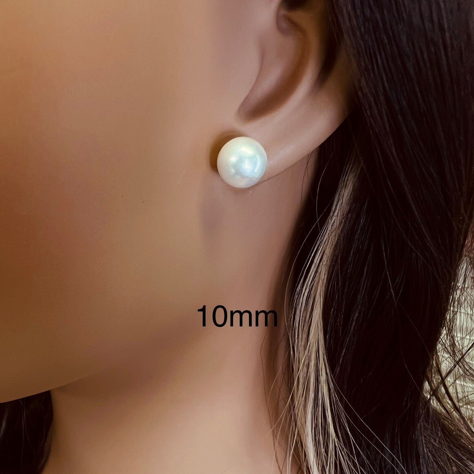 Half drilled White South Sea Shell Pearl earring 10,12,14mm Large High Luster pearl in silver filled post earrings, elegant Bridal gift