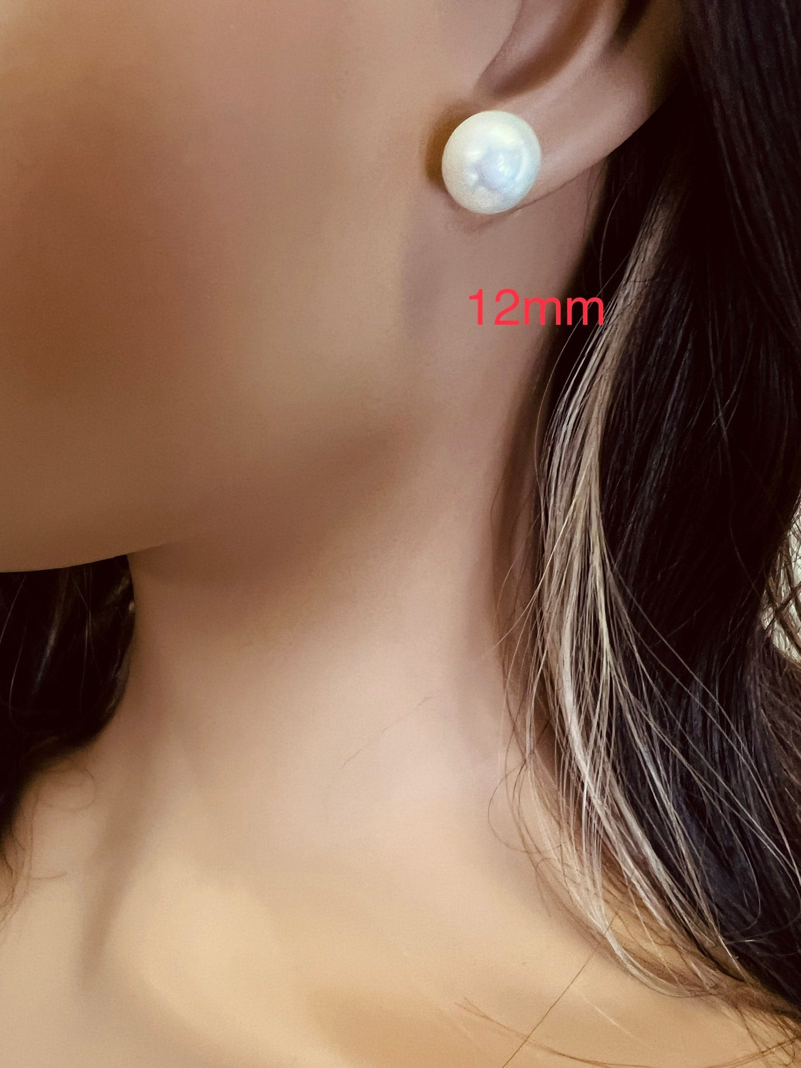Half drilled White South Sea Shell Pearl earring 10,12,14mm Large High Luster pearl in silver filled post earrings, elegant Bridal gift