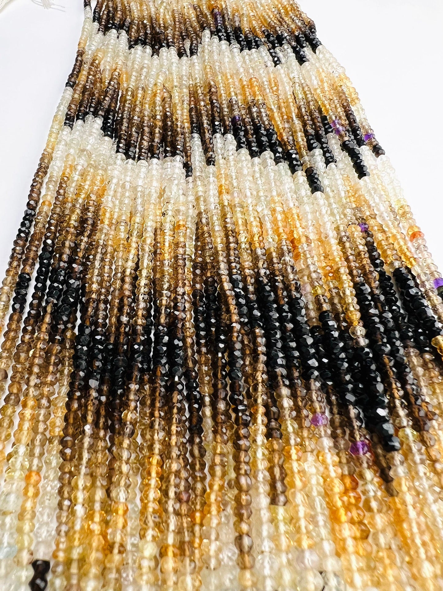 Natural Champagne Quartz Shaded ombré yellow brown 3mm Faceted roundel jewelry making bead 13” Strand