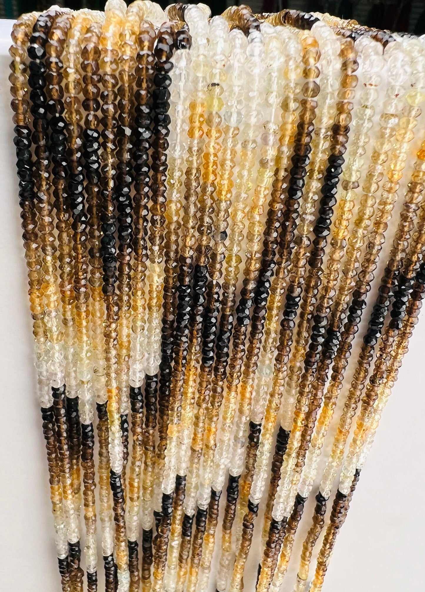 Natural Champagne Quartz Shaded ombré yellow brown 3mm Faceted roundel jewelry making bead 13” Strand