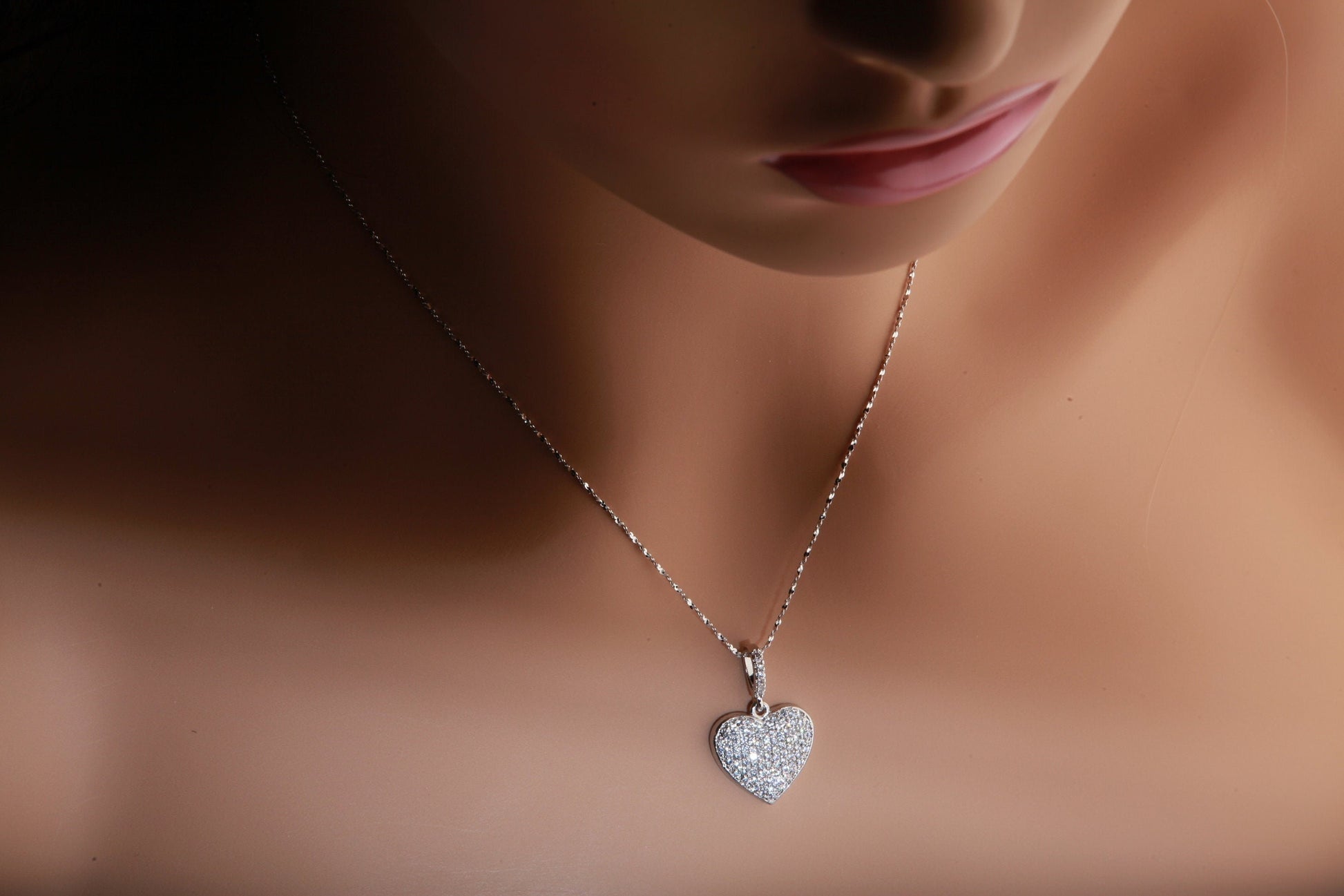 Cubic Zirconia Micro Pave Diamond Style 18mm rhodium plated CZ Heart Pendant with 925 Sterling Silver or 14K Gold Filled Necklace in 18&quot;