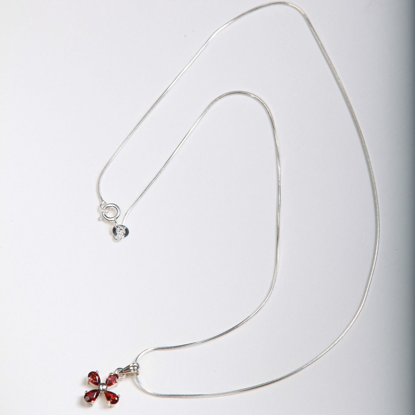 Genuine Garnet Sterling Silver Flower Cluster Charm with .925 Italian Sterling Silver Snake Chain, Choice of 16" or 18"