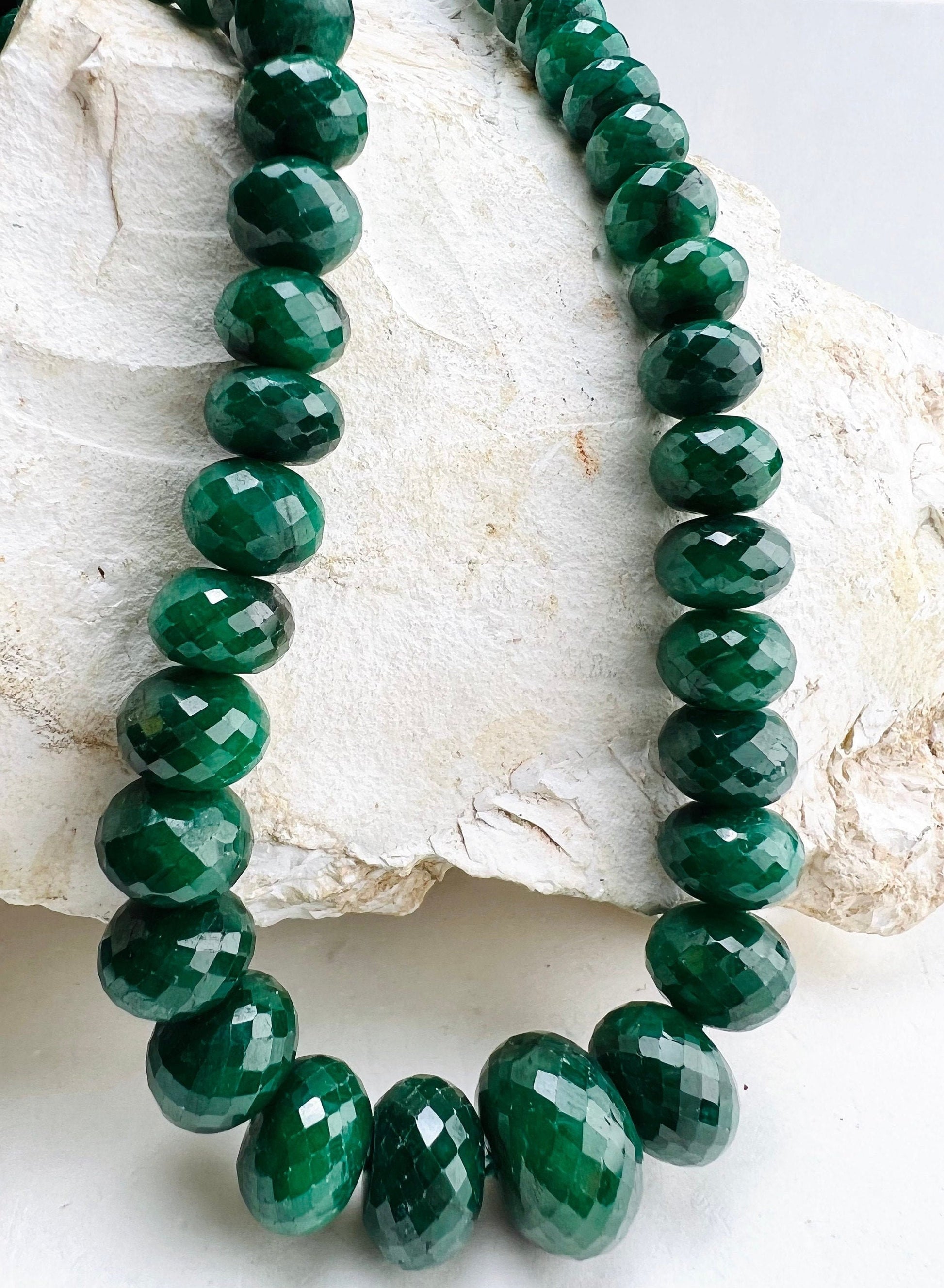 Genuine Zambian Emerald Dark green 7-16mm large Faceted Roundel Gemstone 16&quot; Necklace with 9&quot; Adjustable thread,May Birthstone,Gift 471 ct